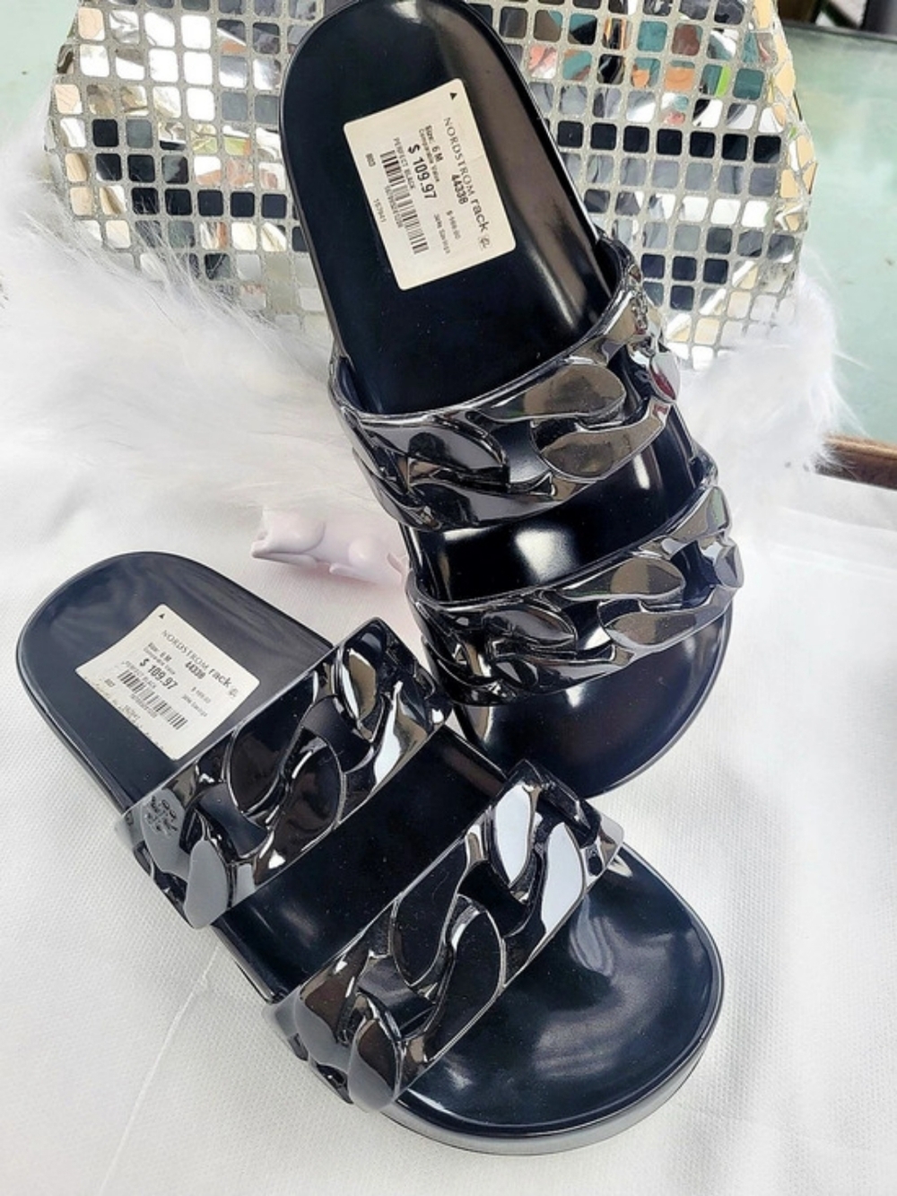 Tory Burch Miller Chain Slide Sandals Black US 6 M